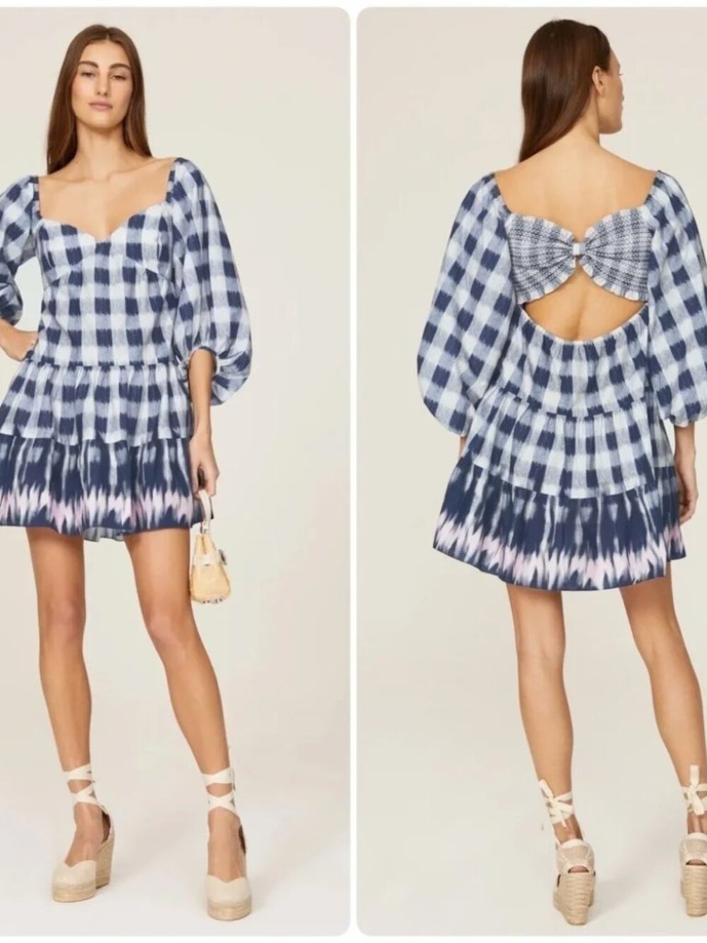 Sachin + Babi Kyle Mini Dress in Gingham Indigo Check Shibori Sweetheart neck ML